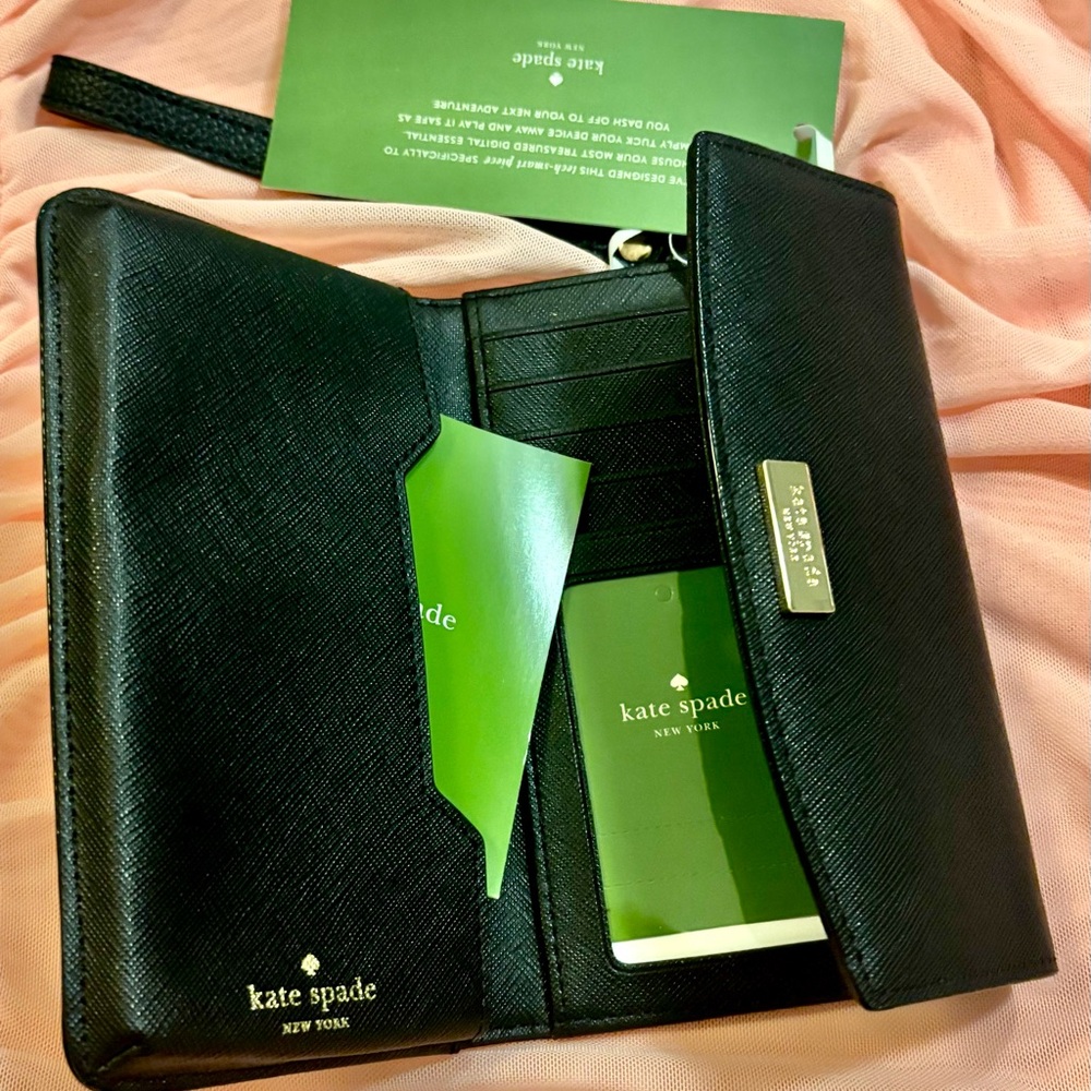 Kate Spade Black Leather Wallet Clutch with Gold Hardware